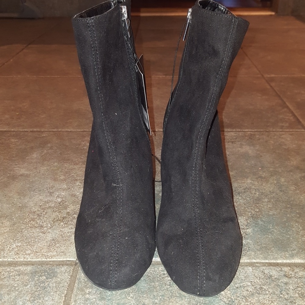 Suede block heel booties